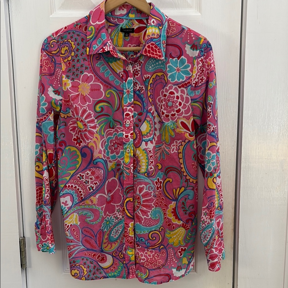 Talbots Women’s LG Vibrant Floral Button-Up Shirt -100% cotton - Picture 6 of 8